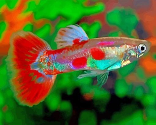 Pigeon Blood Guppy Male Fish paint by numbers
