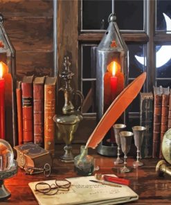 Vintage Books And Candles paint by numbers