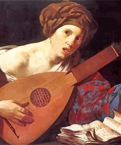 Woman Playing The Lute Hendrick Ter Brugghen paint by numbers
