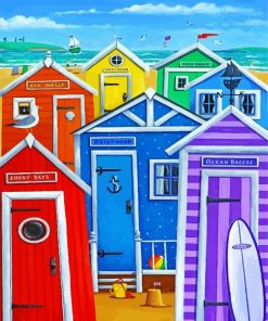 Colourful Beach Huts paint by numbers