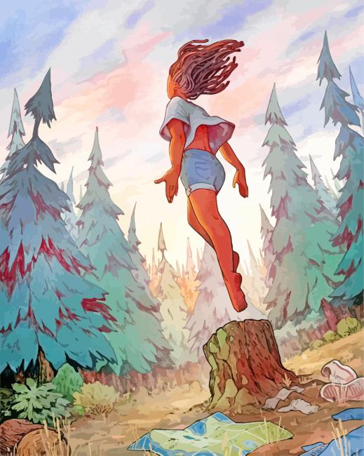 Girl Jumping In The Forest paint by numbers