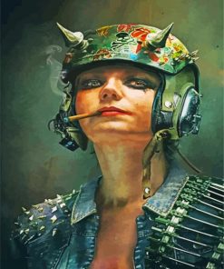 Smoking Girl With Helmet paint by numbers