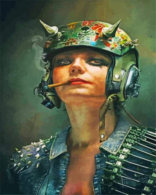 Smoking Girl With Helmet paint by numbers