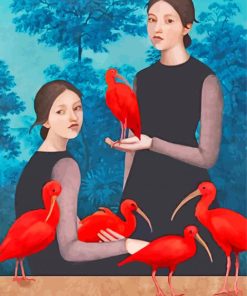 Twins And Red Ibis Birds paint by numbers