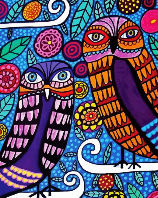 Owl Folk Art - Paint By Number - Paint by Numbers for Sale
