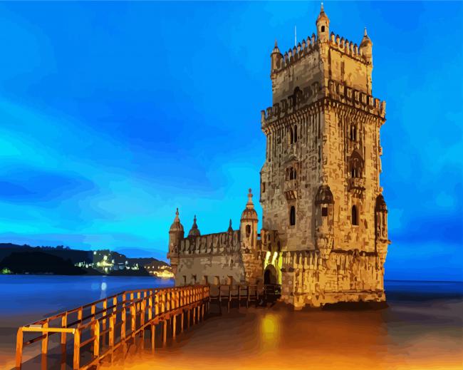 Portugal Belem Tower At Night paint by numbers