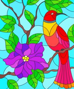 Red Bird And Flower Paint By Numbers