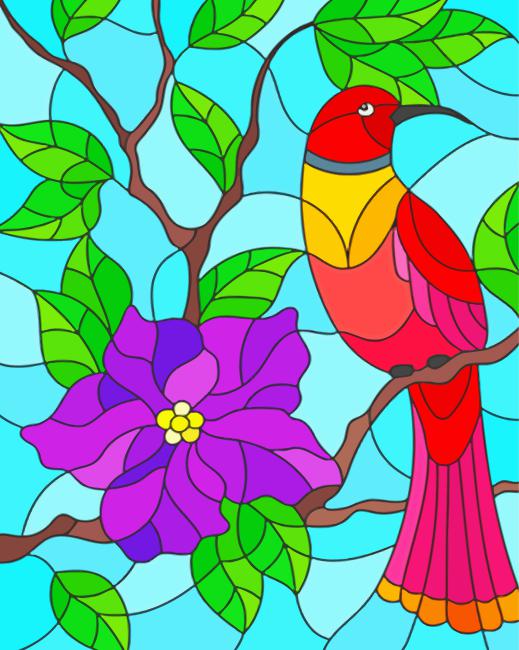Red Bird And Flower Paint By Numbers